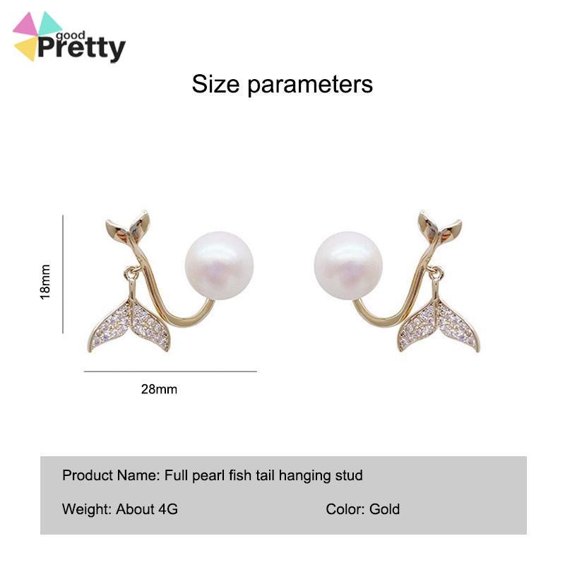 Pearl Fishtail Back Hanging Earrings Wanita High-end Cahaya Mewah Penuh Berlian Anting Geometris - PD