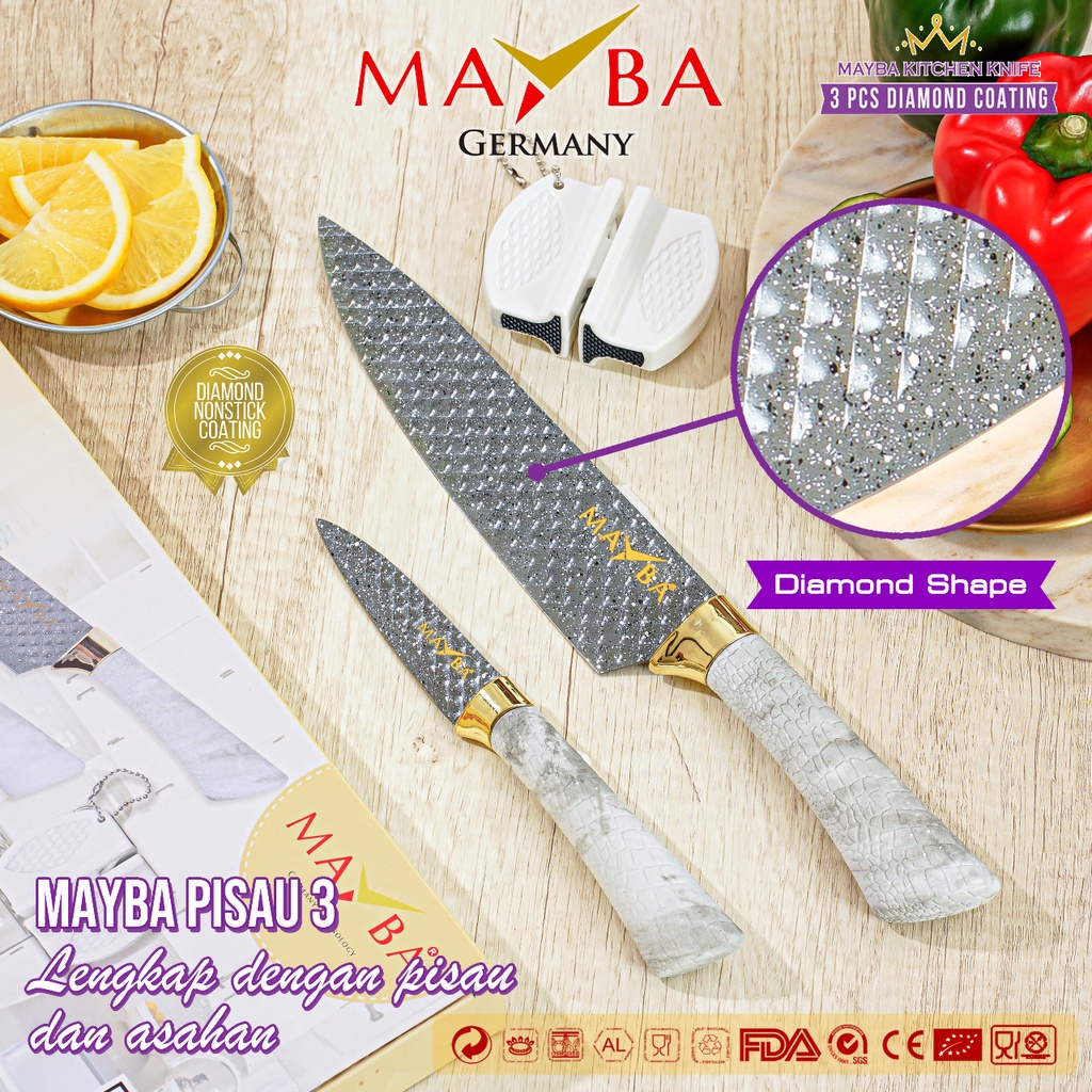 Pisau Set Dapur Diamond 3 pcs white marble mayba cut fruit meat | peralatan masak selain spatula panci granite teflon stein cookware