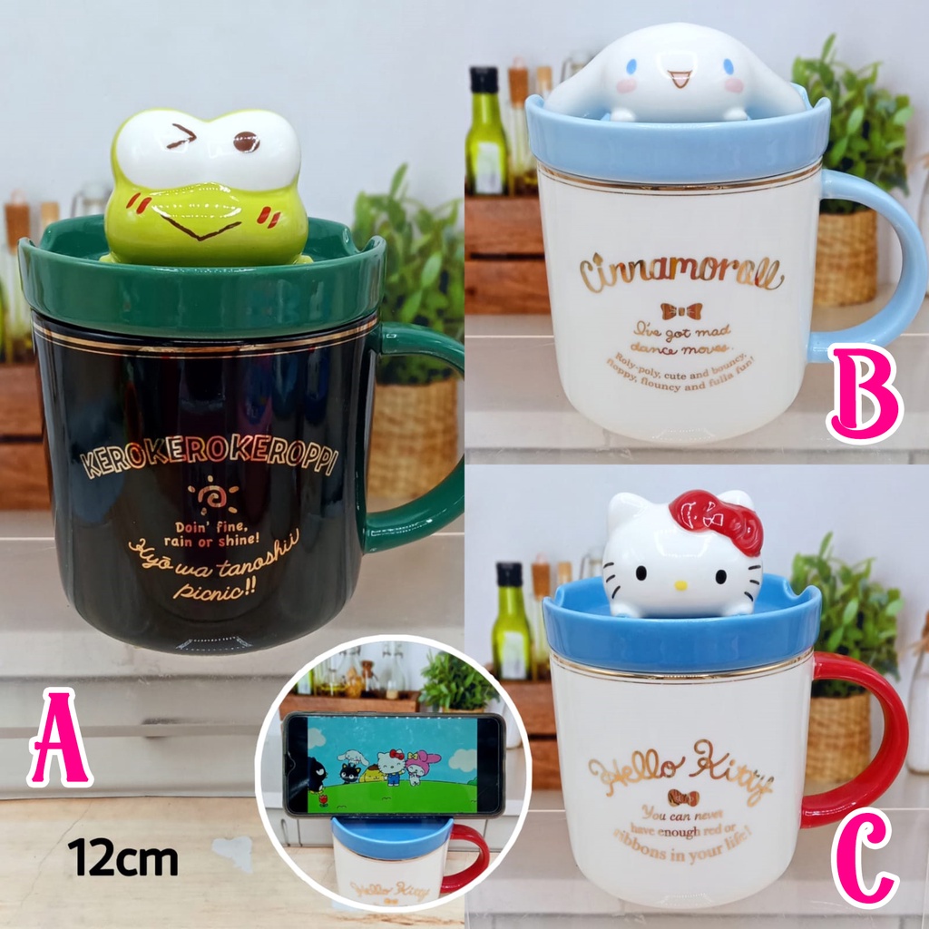 Gelas Tutup Keramik ORI SANRIO / Gelas Hello Kitty / Gelas Keramik Hello Kitty / Gelas Keroppi / Gel