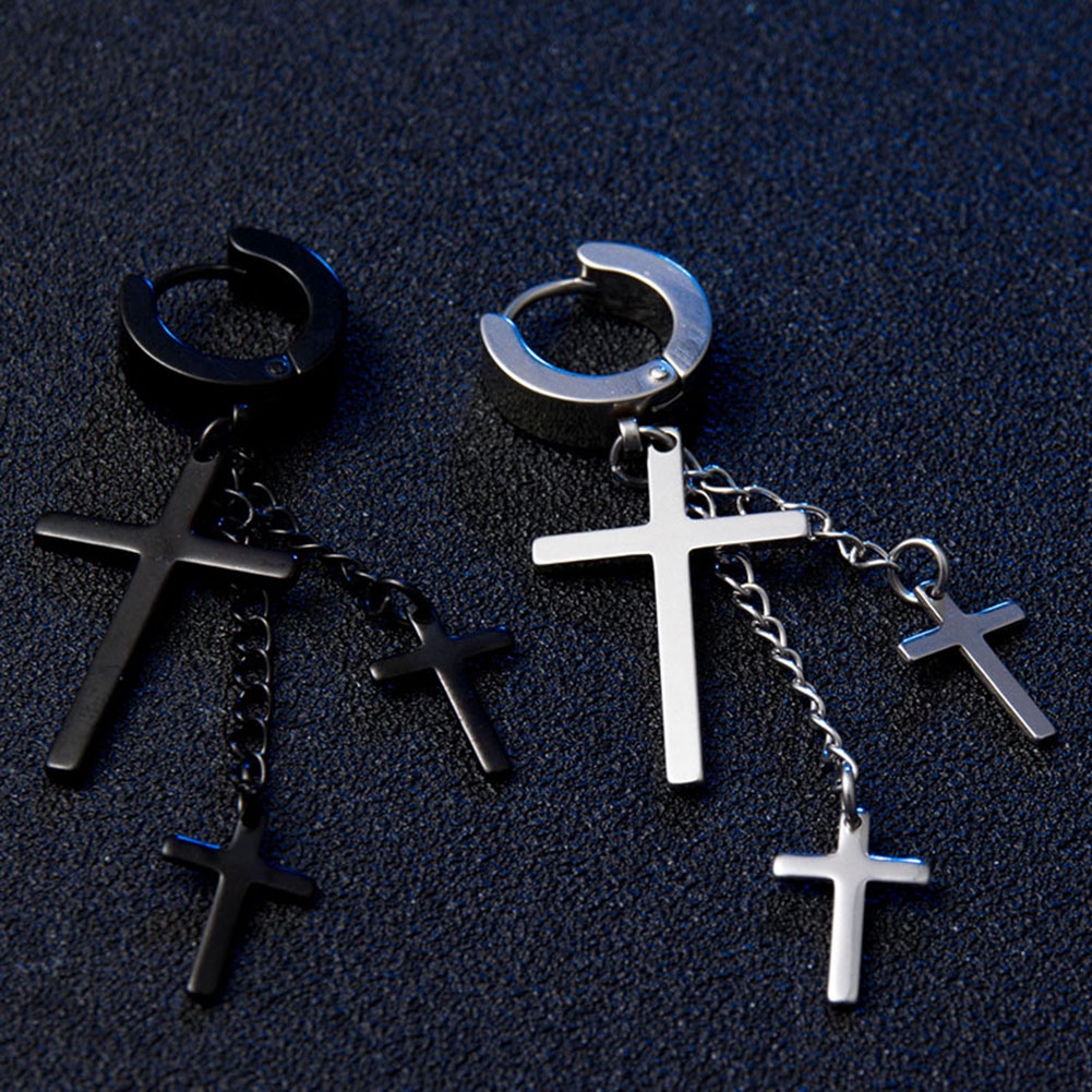 Hu Hu Hu Hu Hu Alat Bantu Pasang Kacamata♡ Anting Gantung Model Salib Banyak Lapis Gaya Punk Untuk Wanita