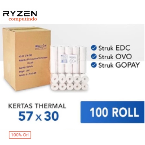 

100 ROLL BLUEPRINT 57x30 KERTAS THERMAL KASIR STRUK EDC 57 x 30 1 Dus