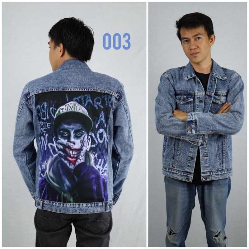 Jaket Jeans Printing Pria / Jaket Denim Pria Painting Sablon / Jaket Jeans Xpression - Sandwash Biru