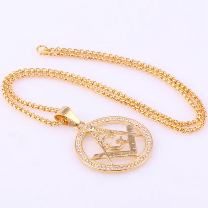 Kalung Liontin Masonic Inlaid Zircon Gaya Hip Hop Untuk Pria