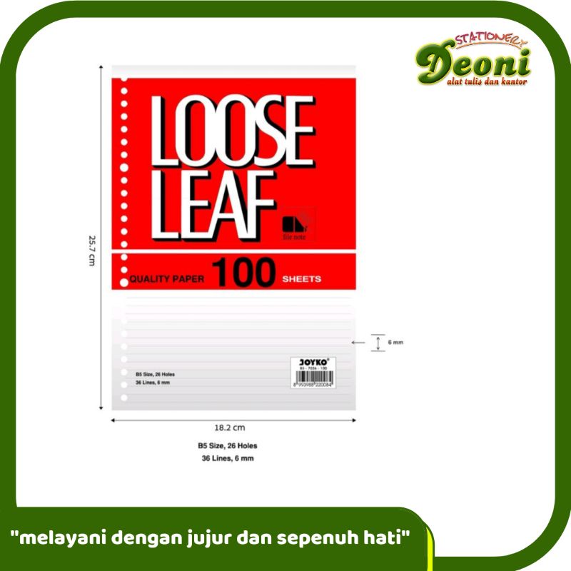 

Joyko B5 Loose Leaf / Isi Kertas File / Binder / 100 Lembar