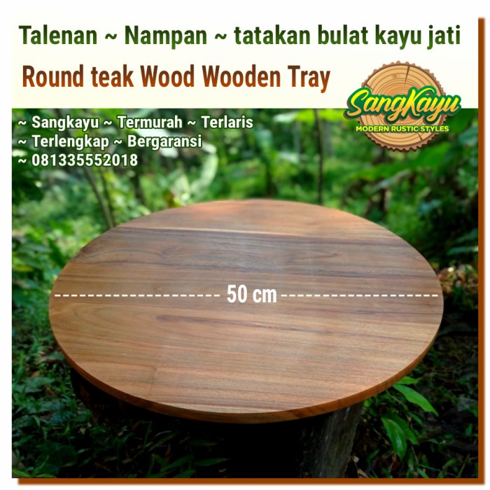 Talenan kayu jati bulat board 50 cm nampan bulat kayu jati teak wood