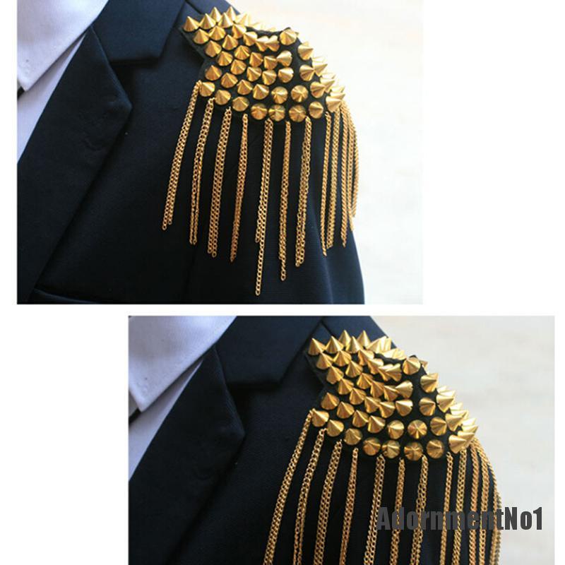 (Adornmentno1) 1pc Bros Epaulet Aksen Rivet + Rumbai Rantai Gaya Vintage / Punk Untuk Wanita