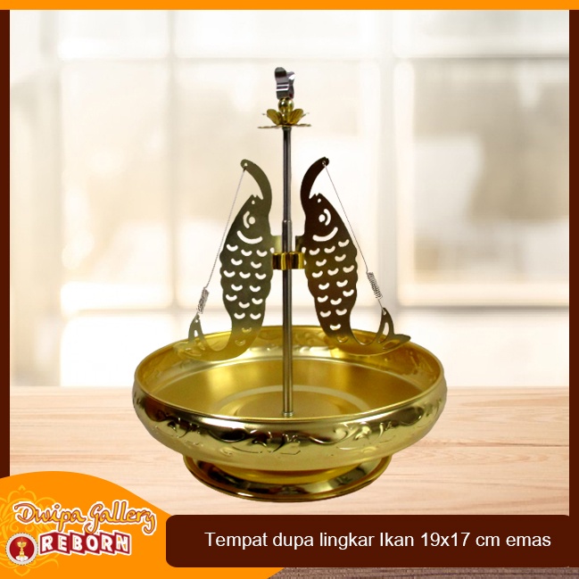 Tempat Dupa Hio Lingkar 24 Jam Kuningan Import Motif Ikan Mas 19x17cm