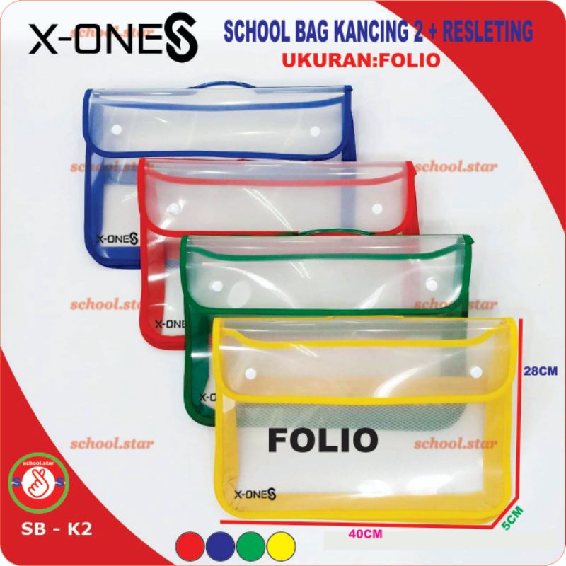 

MAP PLASTIK ZIPER BAG KANCING 2 BX-ONE / SCHOOL BAG KANCING 2 X-ONE