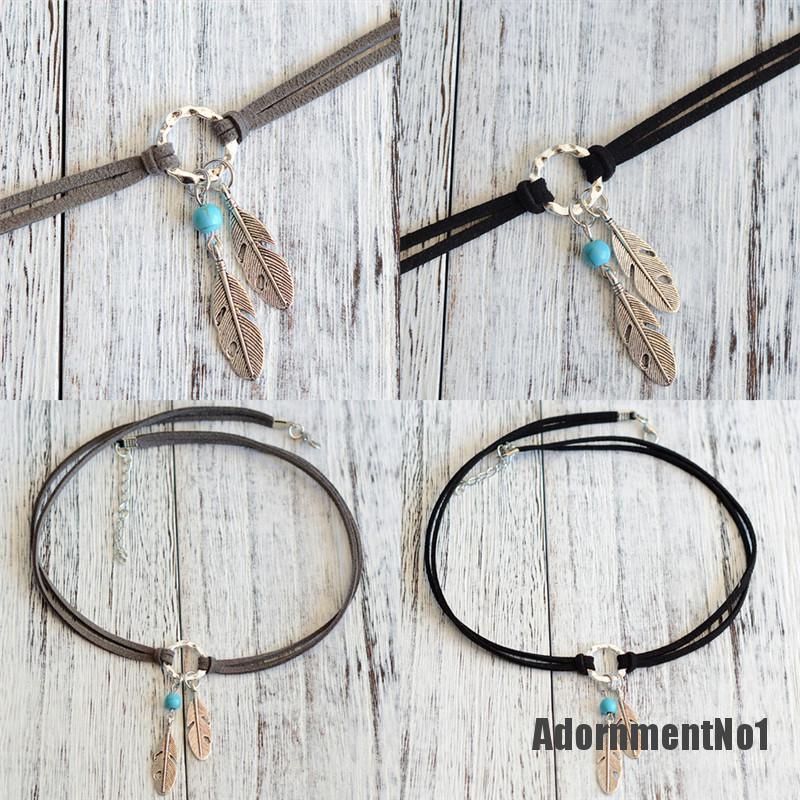 (Adornmentno1) Kalung Rantai Dengan Liontin Bulu Gaya Bohemian Untuk Wanita