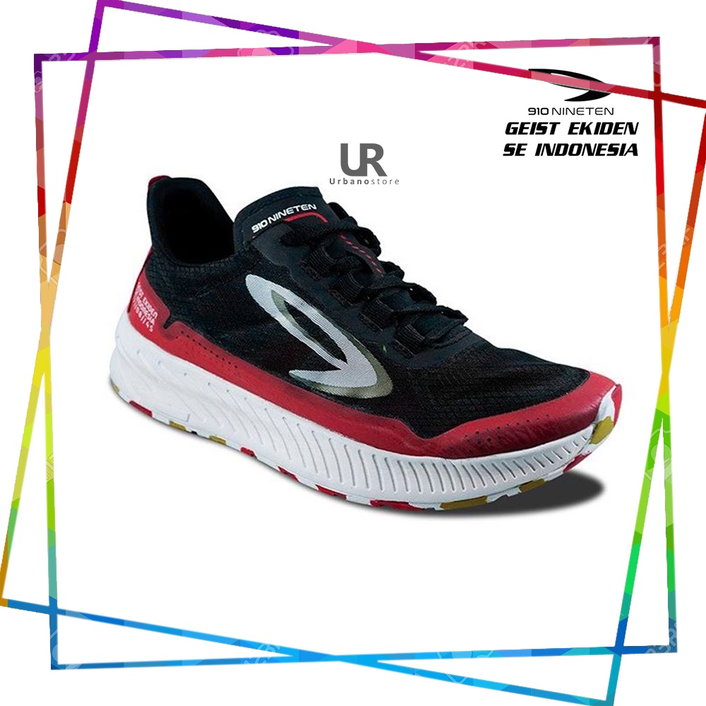 Sepatu Sneakers Running Original 910 NINETEN GEIST EKIDEN SEINDONESIA - Hitam Merah Putih