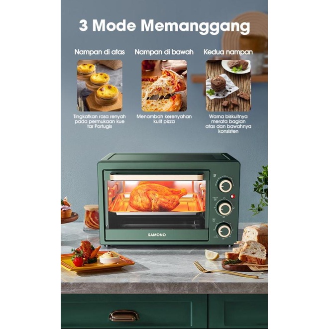 Samono Oven Listrik 400W Microwave Elektrik 23 Liter Kontrol Timer Pemanas Tabung Ganda Oven Multifungsi Kaca Penutup Transparan SW-EOG23