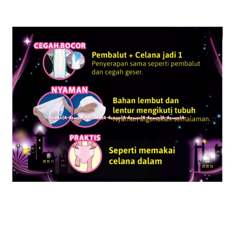 Charm Sleep Protect Panties 2pads Pembalut Berbentuk Celana Cegah Bocor Segala Sisi Charm Panties Pant Pembalut Celana