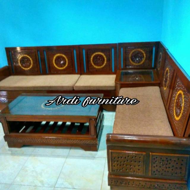 Kursi sudut plus matras+kaca meja,kursi tamu minimalis,meja kursi jati