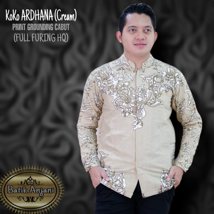 Koko Ardhana Cream Kemeja Batik Pria Lengan Panjang by Batik Anjani