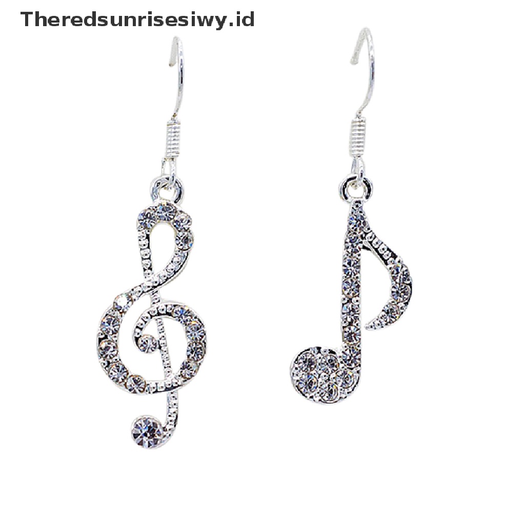 Theredsunrisesiwy.Id Anting Tusuk Gantung Silver Wanita Desain Not Musik Hias Kristal Untuk Pesta