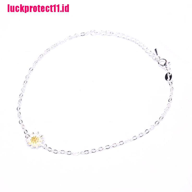 (LUCK) Gelang Tangan Rantai Aksen Bunga Daisy Kecil Untuk Wanita