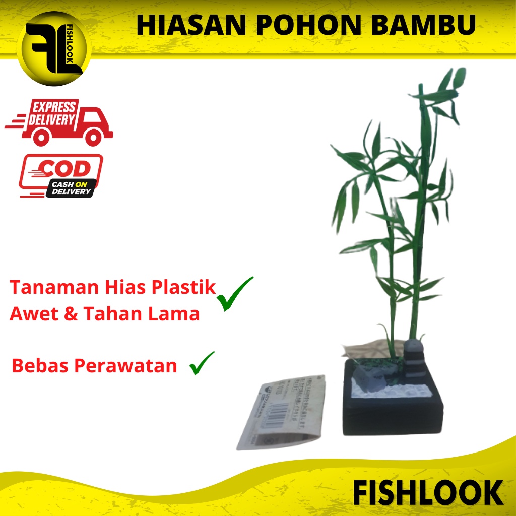 Hiasan Aquarium pohon Bambu pelastik / Tanaman Plastik aquarium Aquascape