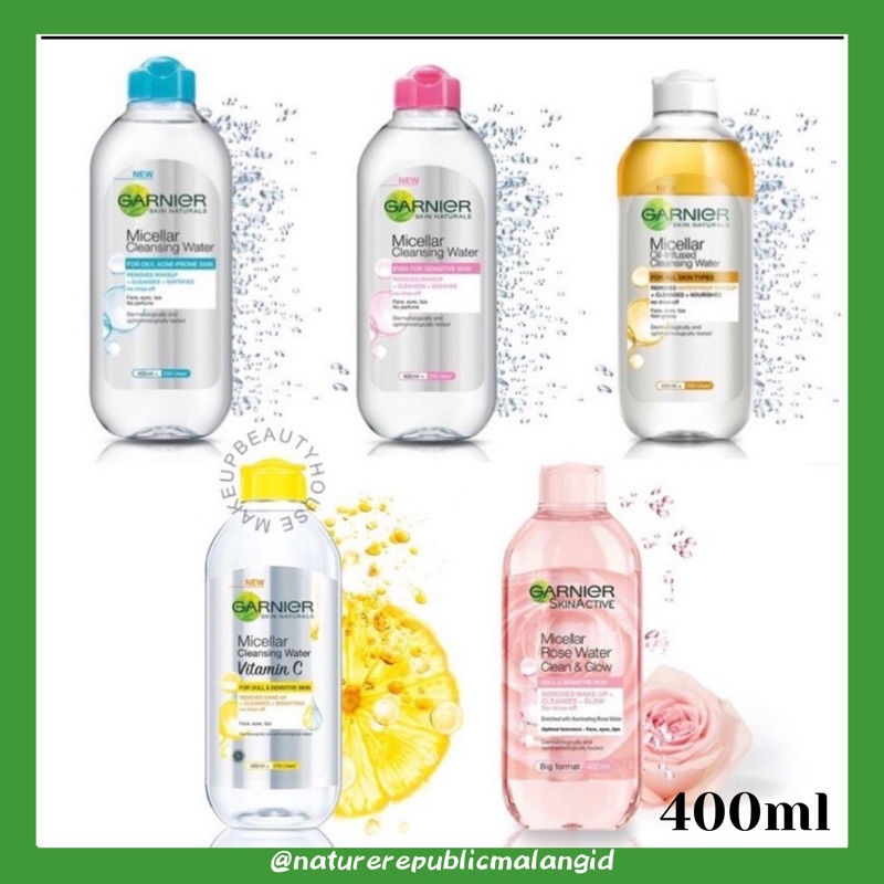 Garnier Micellar Cleansing Water Pink, Blue, Bipase Oil, Vit C, Rose Water 400 ml 125 ml 50 ml