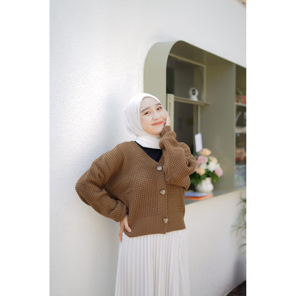 Shila Cardigan Rajut Premium / Cardigan Oversize / Cardigan Crop Wanita / Cardi Rajut-Waflle Bronzy