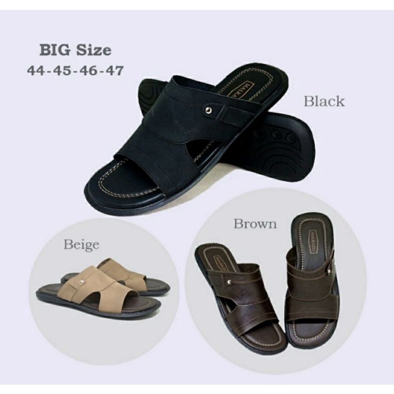 Sandal Slide Kulit Big Size 44-45-46-47 Sendaj JUMBO Bule IMPOR Kaki Gemuk Lebar Original, 47