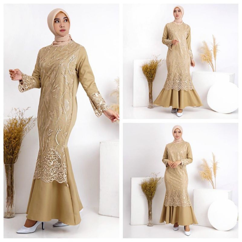 Gamis Brukat Lebaran Pesta Coklat Susu