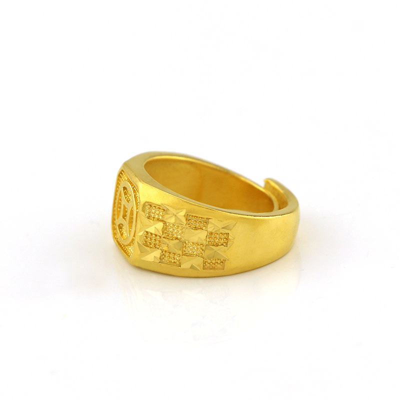 Cincin Emas Asli Kadar 375 Model Terbuka Dapat Disesuaikan Bentuk Persegi Untuk Pria