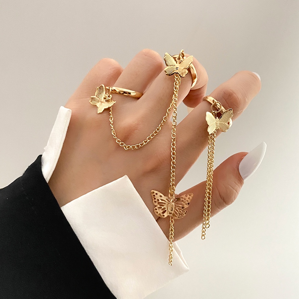 Set Cincin Rantai Bahan Alloy Warna Emas / Silver Untuk Wanita