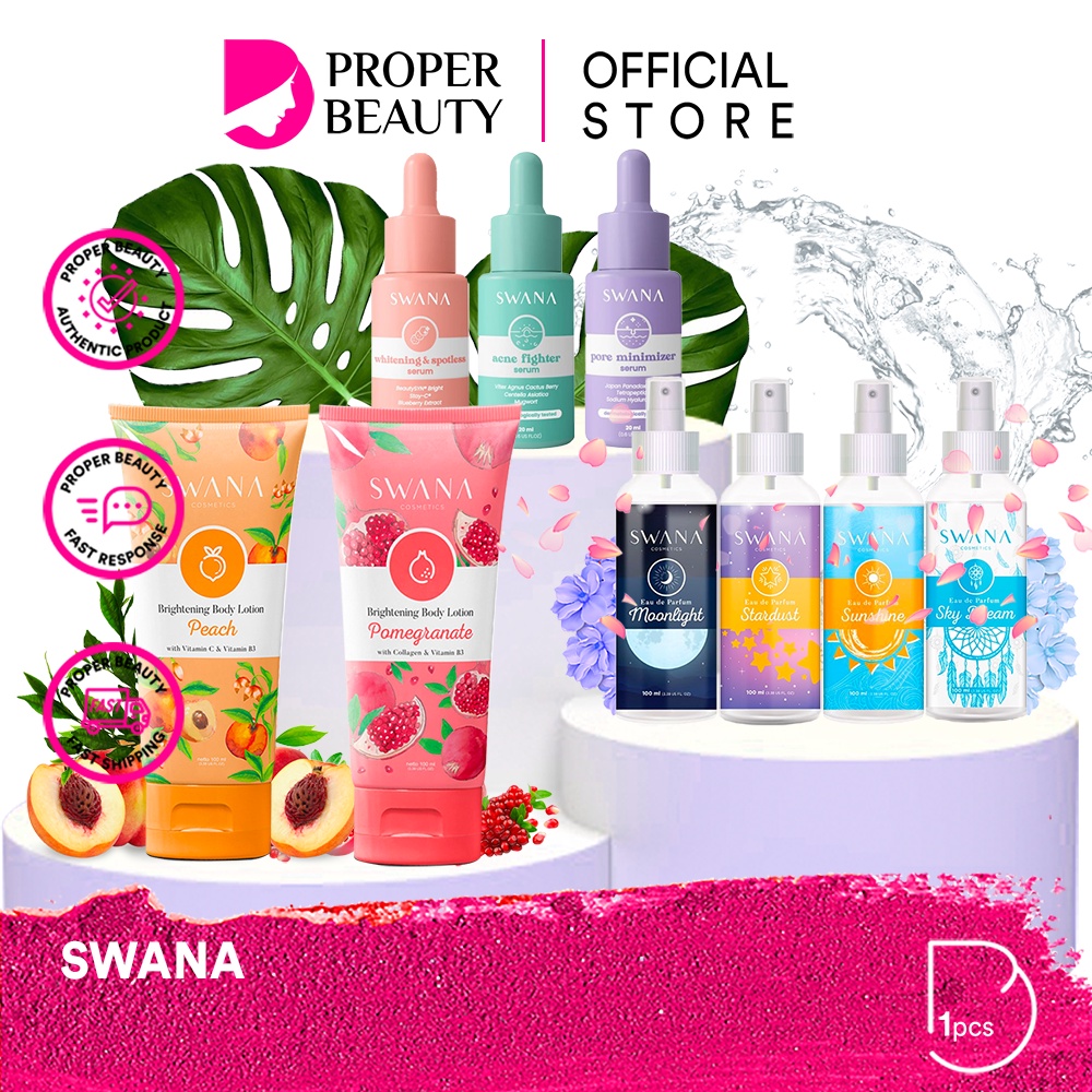 SWANA Indonesia / Facial Wash Cleanser Toner Essence Mist Serum Day Night Eye Cream Sunscreen Mask Masker Gel / Body Lotion Scrub Parfum / Brightening Whitening Acne Spotless Face Eau De Perfume Fragrance / Hanasui Cosmetics Skincare Paket Set Face Wajah