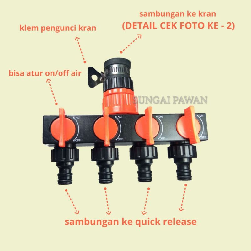 sambungan connector penyambung konektor kran keran on off cabang 4 selang air quick release irigasi 