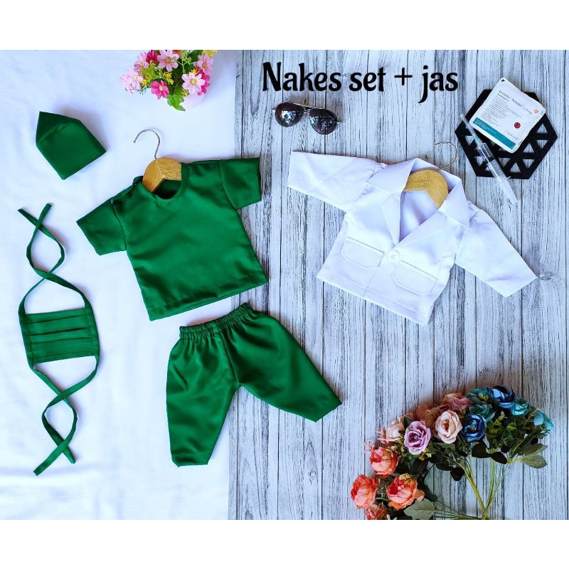 KOSTUM GET 2 ITEM SET NAKES DAN JAS DOKTER NEWBORN/BAJU DOKTER BAYI/KOSTUM NEWBORN PHOTOSHOOT