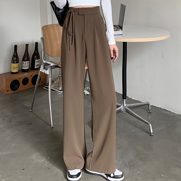 korean style wanita kulot highwaist wanita straight pants loose import celana hitam loose import celana hitam pants/Celana Anti Kusut