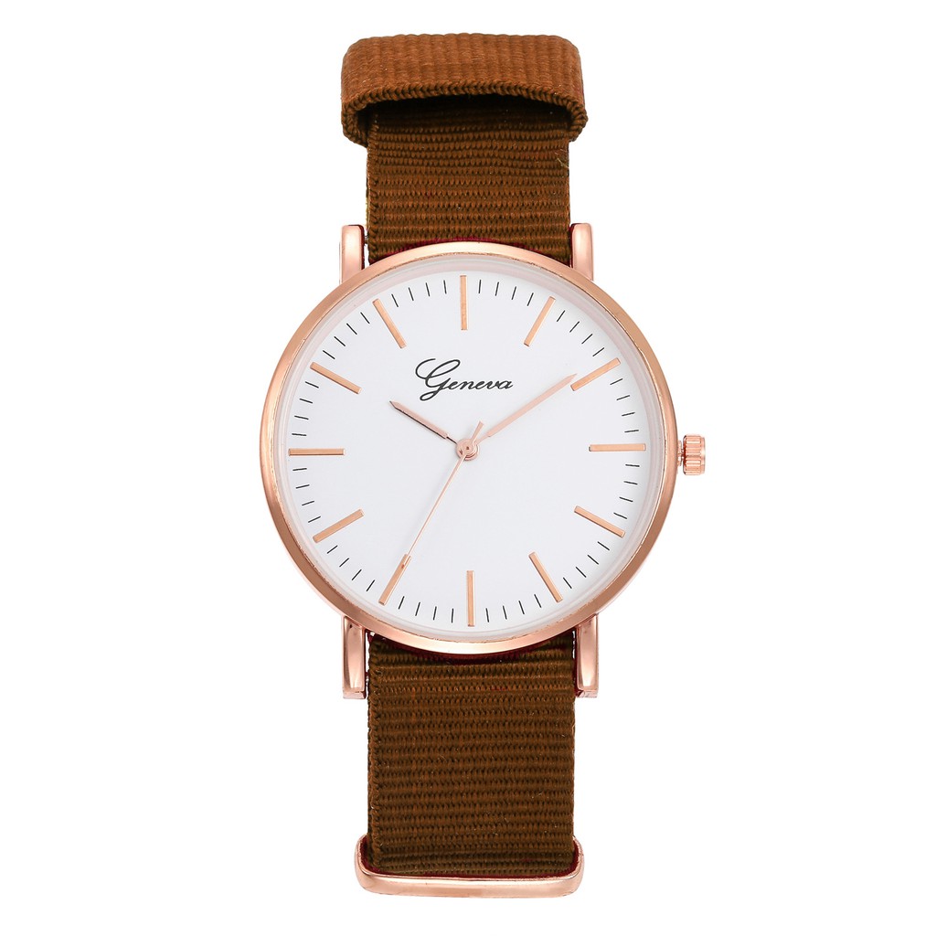 Jam Tangan GEVENA TALI CANVAS - Quartz Fashion Wanita Casual  Wrist Watch-29-4 Cokelat