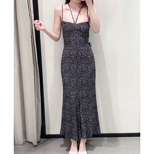 Long Dress Pantai Summer Hitam Import Korea Motif Bunga Flower 61529