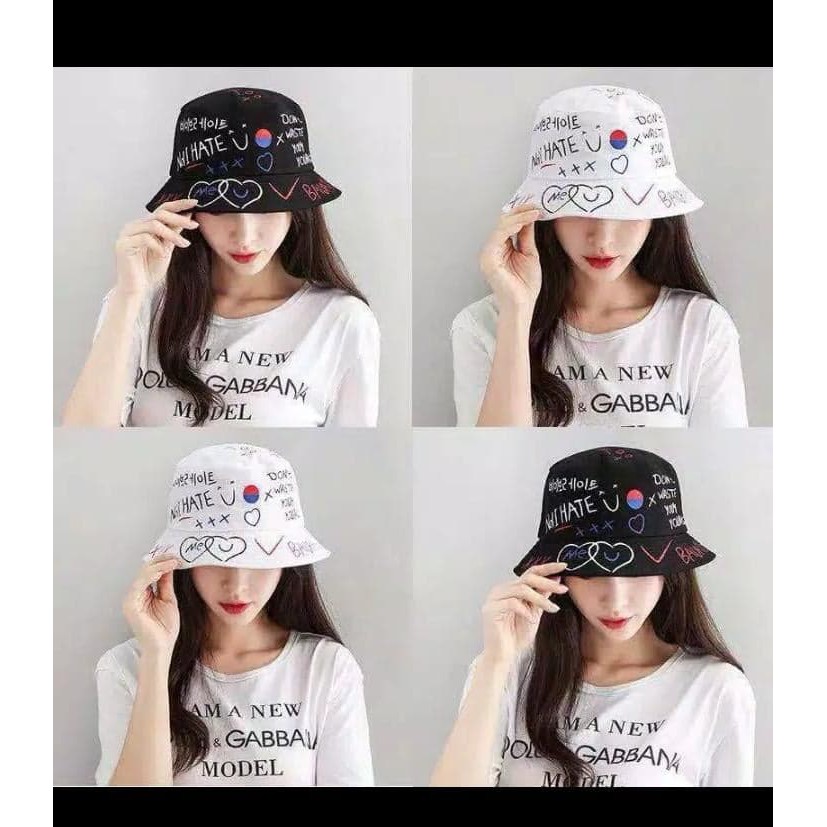 BAYAR DI TEMPAT_ TOPI KOREA BUCKET SABLON BADAS PREMIUM BUCKET BOLAK BALIK HARGA SPESIAL MURAH