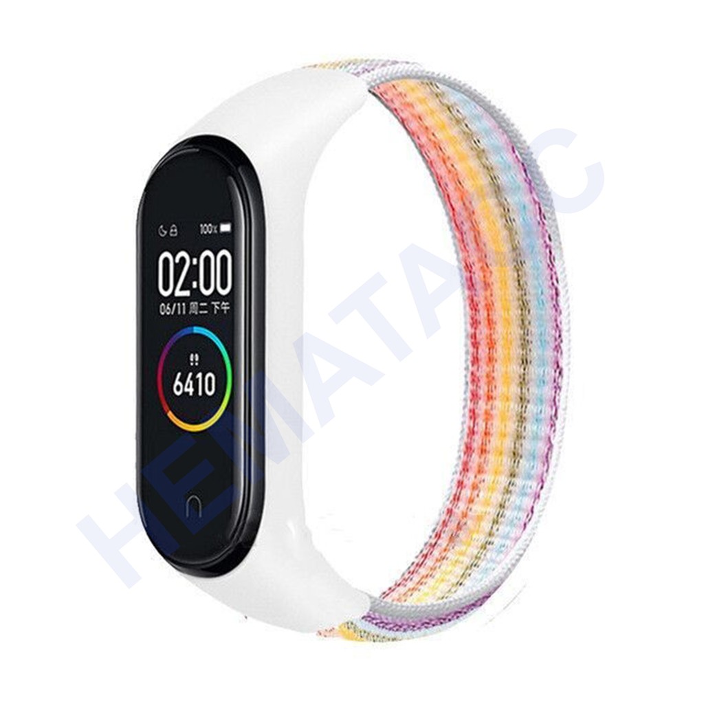 Strap Nylon Mi Band 6 5 4 3 Tali Jam Nilon Xiaomi Smartband M6 M5 M4 M3 OASE-Rainbow White