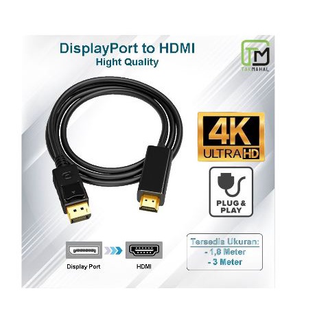 Dp displayport to hdtv cable aisen 1.8m 4k 2k UHD for pc cpu laptop - Kabel display port hdtv 1.8 meter