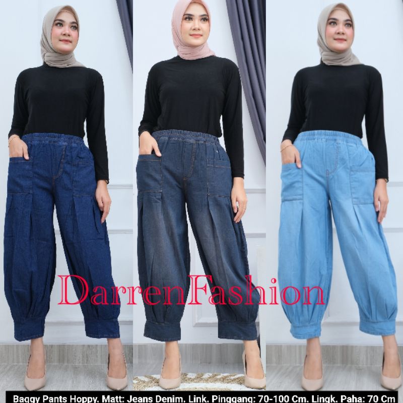 Celana Panjang Baggy Pants Hoppy Jeans Denim Wanita Boyfriend Jumbo Begi Cewek Kekinian