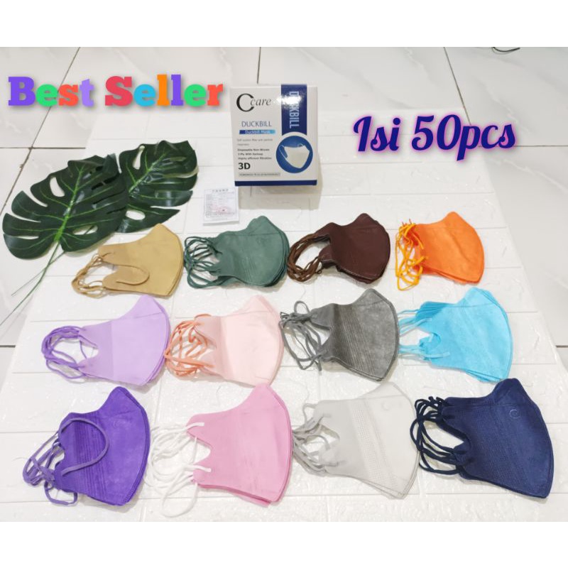 Masker Duckbill isi 50pcs C care warna mix garis embos Kemenkes RI