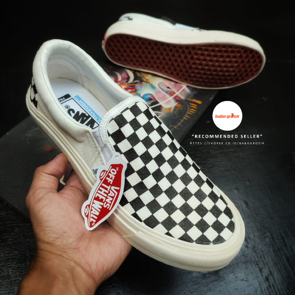 Sepatu Vans Slip On Checkerboard OG White Black Premium Import, Harga Murah, Kualitas Terbaik