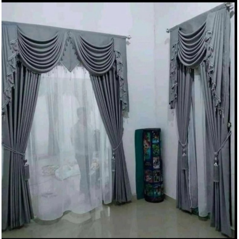 Gorden Poni Sepanyol/Gelombang Full Set L 300 x T 250cm Hordeng Jendela Poni Gelombang Mewah Gorden 