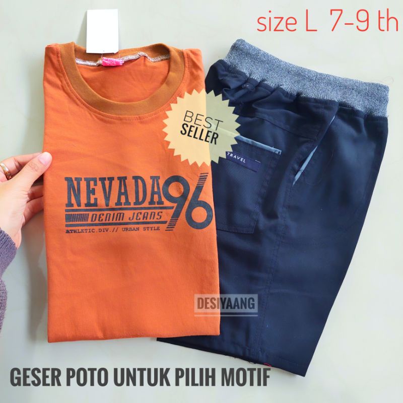 Set Anak Nevada Oblong dan Chinos Pendek Murah Size L 6-7 Tahun