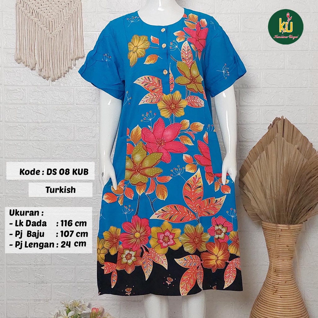 Bisa COD DS08 KUB | Daster Batik Kencana Ungu Asli Label Biru | Baju Santai Tidur Wanita Dewasa Kancing Depan Busui Friendly Motif Terbaru-Turkish C