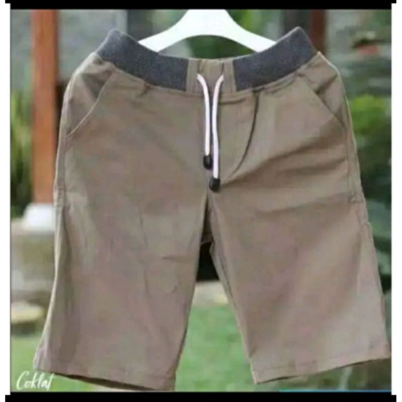 BIG SIZE) celana chino pendek pria mick pinggang karet rip bhan katun drill