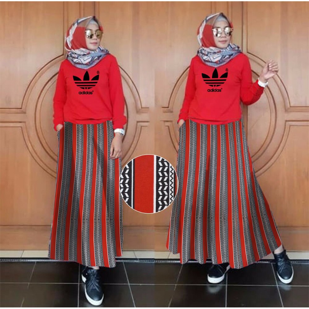 io Set rok 2in1 adidas setelan atasan bawahan lucu imut simple elegan modia modern murah hija  baju