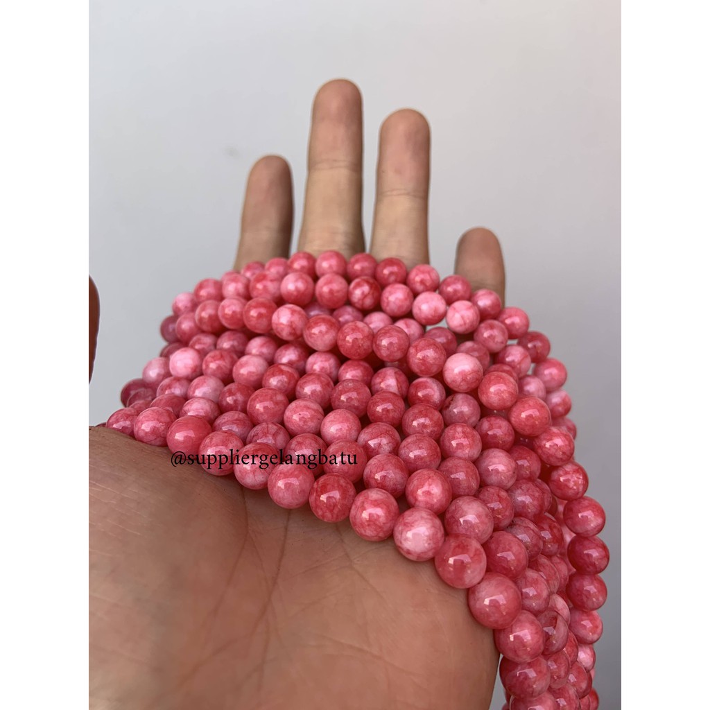 batu kristal red borneo pink 8mm banjar crystal stone healing serat bahan kalung gelang strap masker