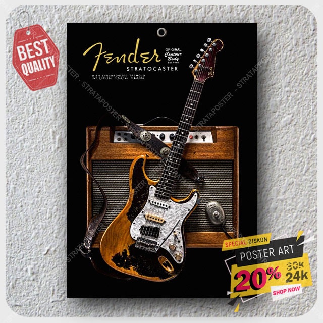 Poster dinding - Hiasan dinding Gitar - Poster vintage - Poster - Pajangan dinding - Poster Musik - Gitar Fender - 203080STA