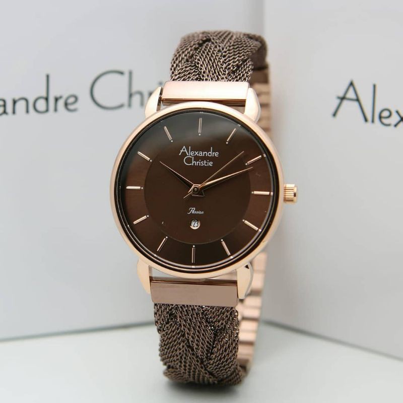 Jam Tangan Alexander Christie Wanita original rosegold brown ac2857