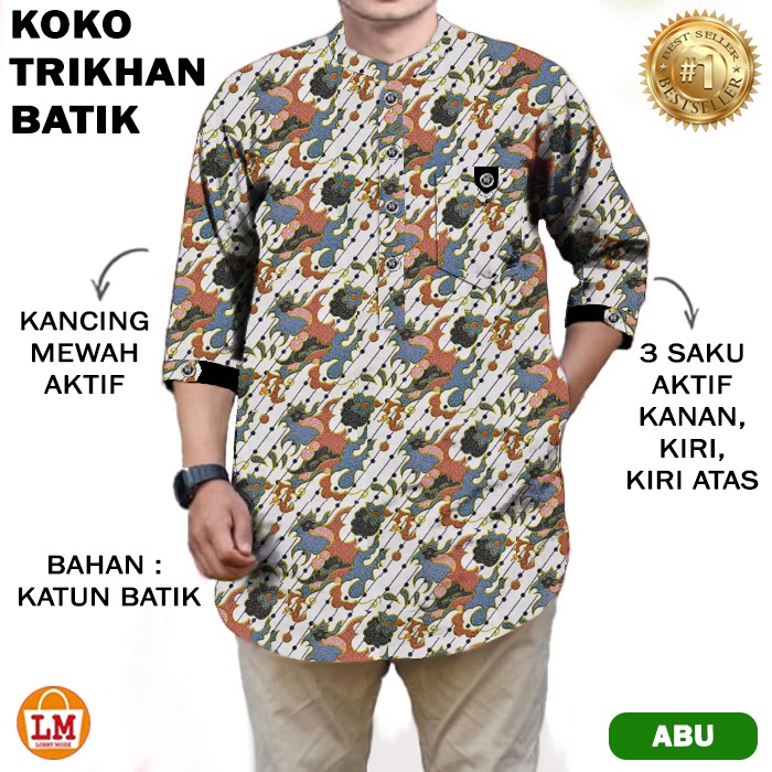 TERMURAH TERLARIS LMS 20544-20551 Kemeja Muslim JUMBO Koko QURTA TRIKHAN BATIK CASUAL Ukuran M XL XXXL TERBARU