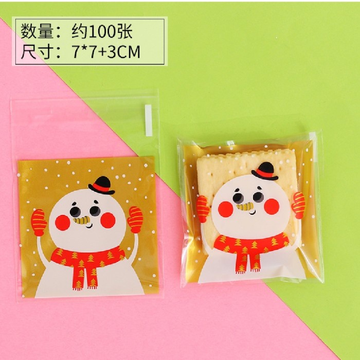 

100lembar plastik cookies Natal plastik Merry Christmas kemasan cookie - Snowman