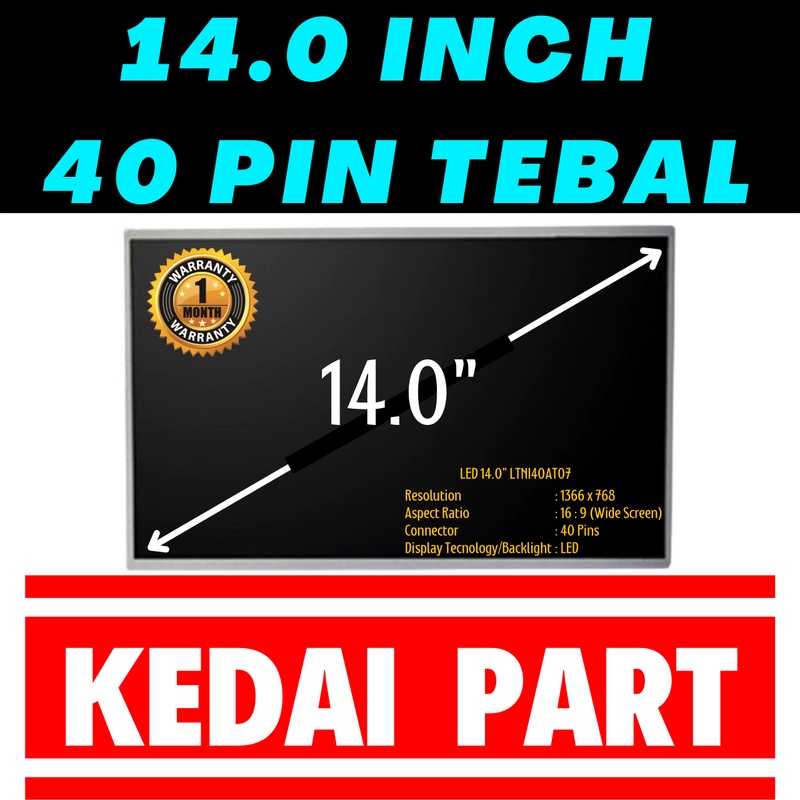 Jual Lcd Led Layar Screen 14 Inch 40 Pin Tebal Shopee Indonesia